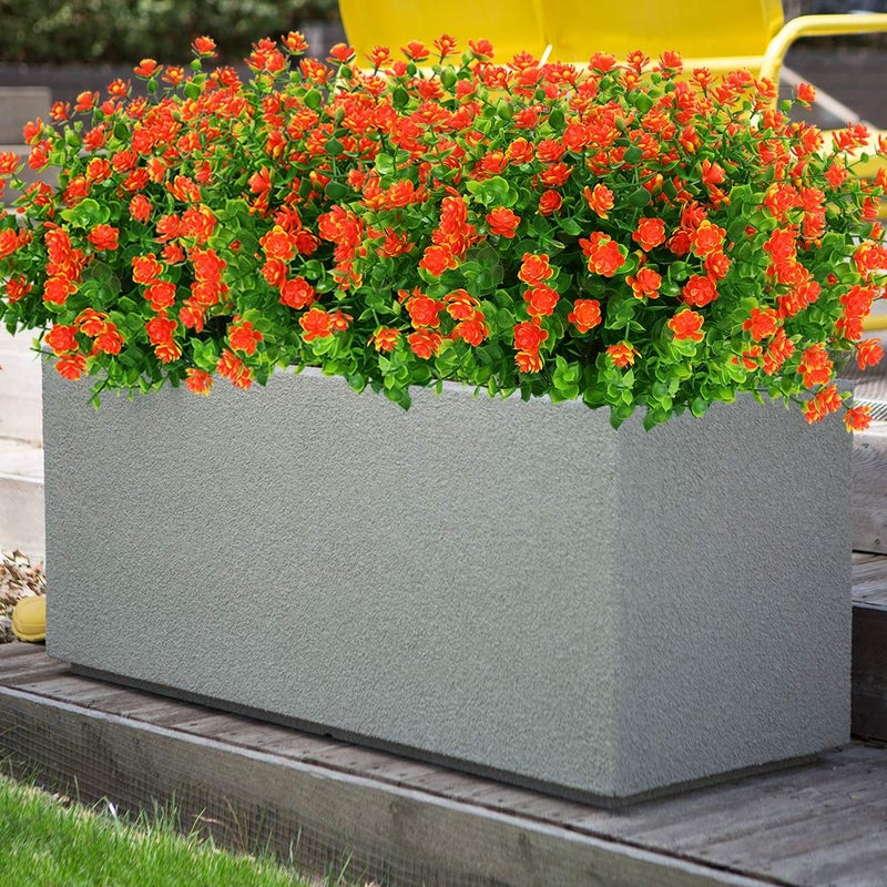 KLEMOO Artificial Flowers Fake Outdoor UV Resistant Boxwood Plants Shrubs, Faux Plastic Greenery for Indoor Outside Hanging Planter Home Office Wedding Farmhouse Decor (Orange Red) - Image 2
